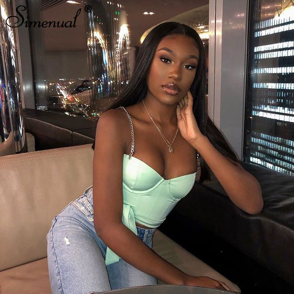 

simenual chain strap women bralette sleeveless fashion 2019 bandage camis clubwear skinny slim solid party tank y200701, White