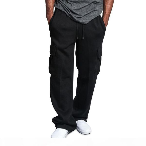 

2019 spring autumn men long pants splicing overalls casual pocket male casual pants sport work elastic waist loose trouser, Black