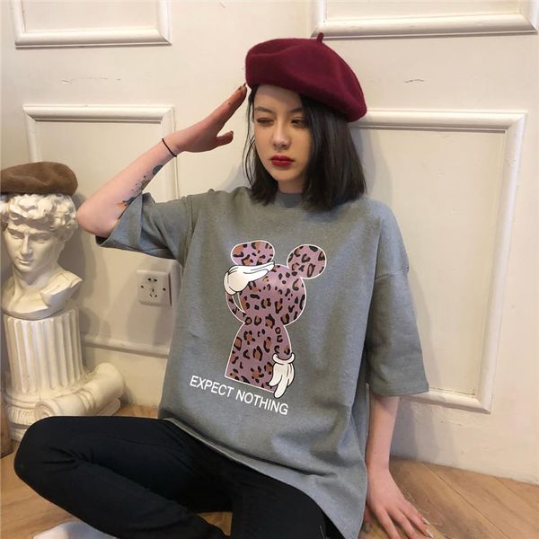

kpop summer leisure t shirt cute cartoon mouse printed women korean clothes harajuku ulzzange vintage aesthetic tee shirts, White