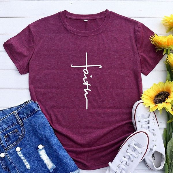 

women's cross faith christian womens t shirts graphic tee summer cotton o08u#, White