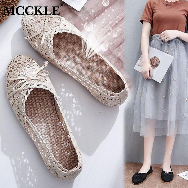 

mcckle mesh lace shoes woman flats hollow out shallow loafers bowtie autumn ladies breathable soft casual slip on sweet female lj200820, Black