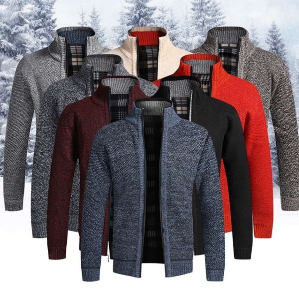 

5gfdsjacketown autumn men's solid color stand collar slim fit zip-up sweater thicken coat plus size jackets2gf8uy, Black