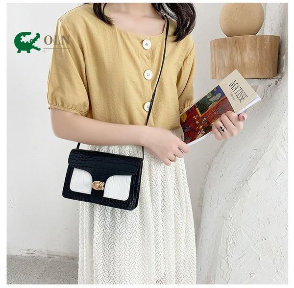 

small fresh women's bag 2020 summer new alligator bag single shoulder messenger color contrast mobile phone lock