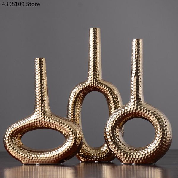 

vases chinese style ceramic gold-plated vase decoration nordic golden geometric home living room desktop