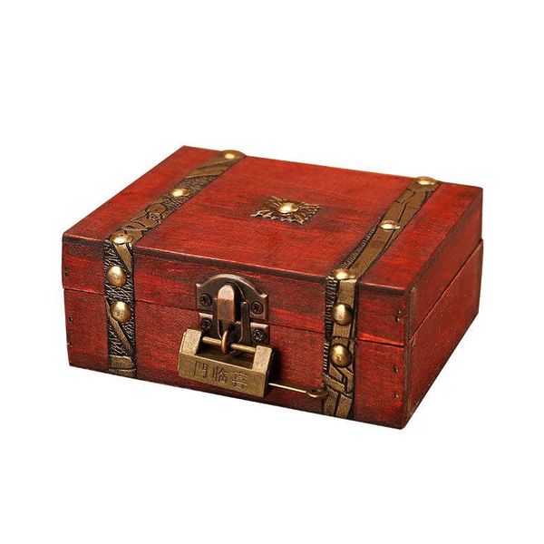 

wooden vintage lock treasure chest jewelry storage box case organiser ring gift for girls, Pink;blue