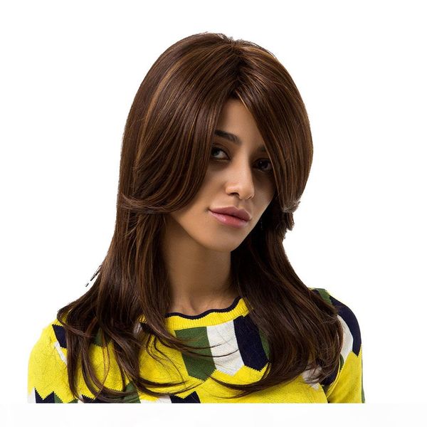 

lady human hair wigs long straight full wig heat resistant cosplay brown, Black