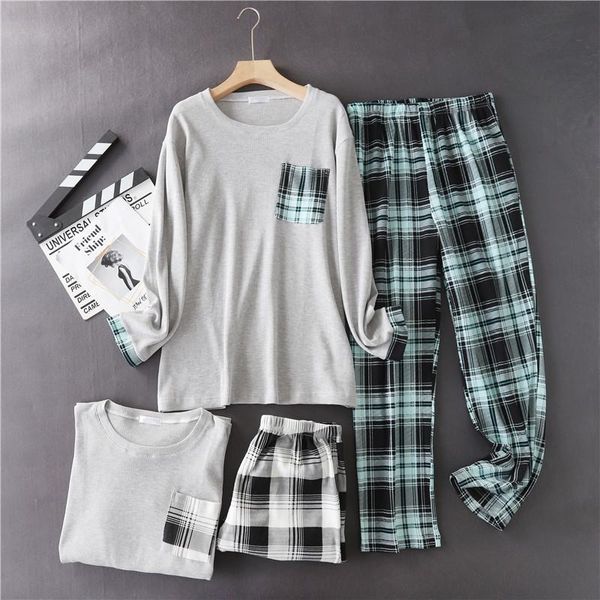 

new men's plus-sized waffle knitted cotton pajamas o-neck long sleeve men nightwear plus size 2 pieve night sets pyjama bottoms, Black;brown