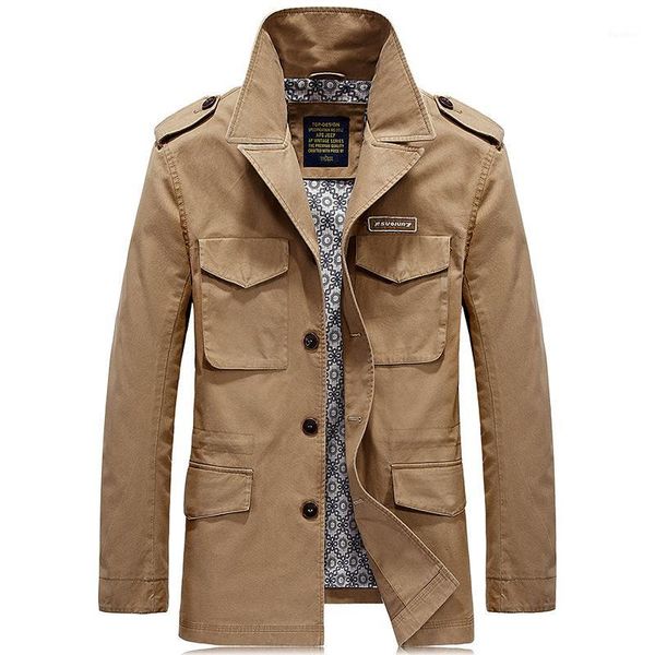

icpans men's windbreakers jacket plus size xxxl 4xl cotton denim jackets men long multi-pocket casual coat1, Black;brown