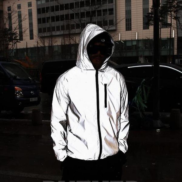 

mens and womens jacket 3m reflective jacket 2021 new night glowing men and women bomber jacket windbreaker hooded streetwear, Black;brown