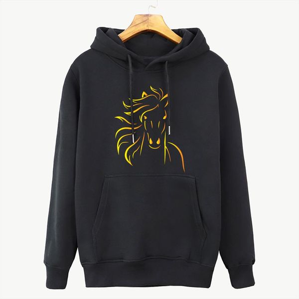 

womens sportswear hoody autumn winter streetwear fashion animal fire horse cartoon hoodies female hip hop lady sweatshirt, Black