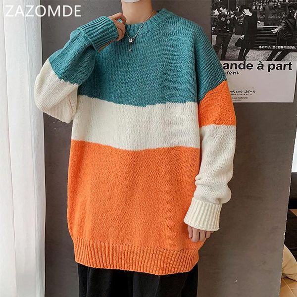 

pullovers men patchwork long sleeve panelled autumn winter korean style new trendy leisure sweaters teens knitted stylish ins bf, White;black