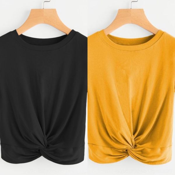 

76bdu 2020 новых женщин для твердых вокруг шеи короткий рукав случайных цветов узел футболки цвета женщин 4 t-рубашка zzus9, White