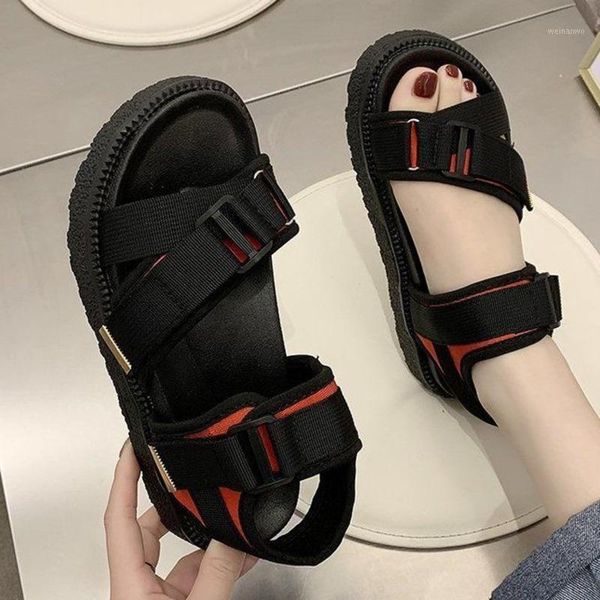 

sport comfy sandals for women summer casual platforms shoes female outdoor sandal buckle strap low heel thick bottom sandalias1, Black