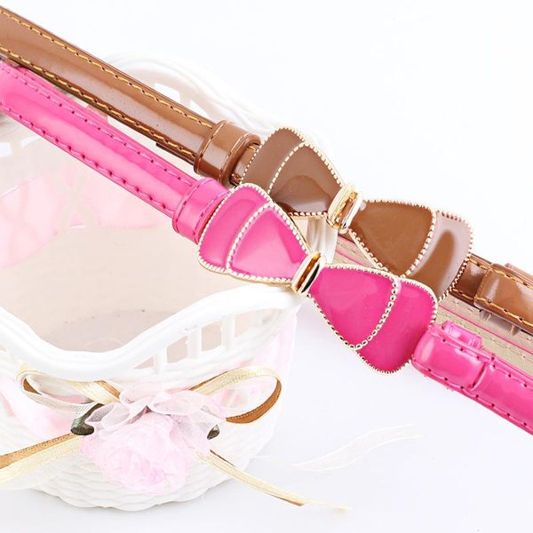 

korea pu leather bow belts for women bow buckle design thin belt sweet candy color dress jeans waistband ladies adjustable belt sqcplk, Black;brown