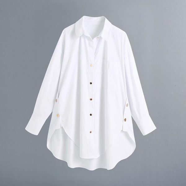 

new women fashion golden buttons white smock blouse ladies long sleeve business shirt chic