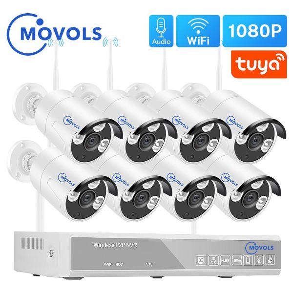 

wireless camera kits movols h.265 2mp cctv system 8ch tuya zigbee nvr 8pcs 1080p outdoor wifi security audio surveillance set
