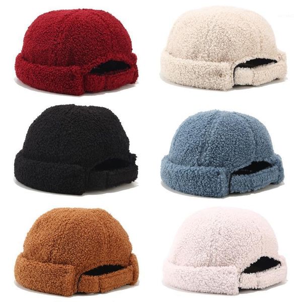 

beanies men women winter warm fuzzy plush beanie cap solid color vintage rolled cuff brimless hip hop landlord docker sailor skull hat1