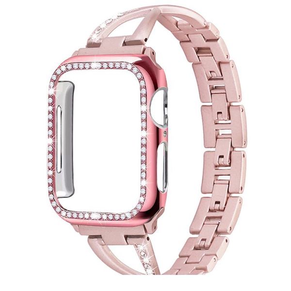 

strap + case suitable for watch 5 4 3 2 1 stainless steel crystal diamond bracelet 38mm 40mm 42mm 44m qylsbn, Black;brown