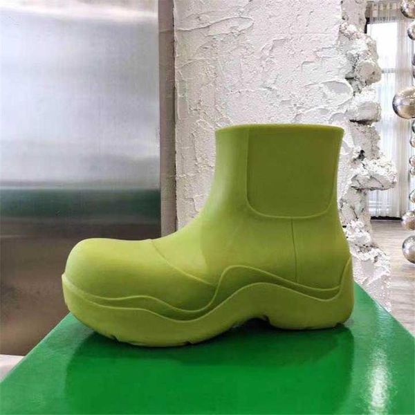 

women's rain boots rubber platform chunky boots slip on flat solid round toe ankle shoes woman fishion designer brand autumn new1, Black