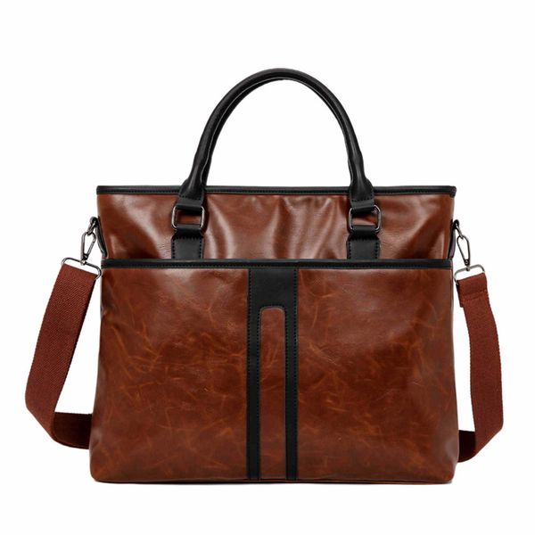 

business office lapbriefcase men crazy horse pu leather handbag male vintage work shoulder bags large brown tote waterproof