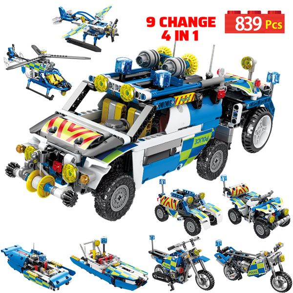 

839pcs 4 in 1 city technic car engineering truck building blocks creator motorcycle helicopter figures bricks toys for children