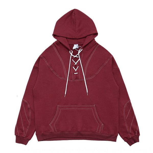 

guochao solid color corded men's street lazy loose pulloverhoodie pullover hoodie trendy hip hop casual pullover kdvde, Black