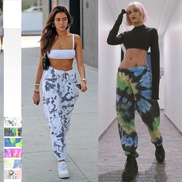 

popular tie dye printed autumn winter casual harem pants elastic joggers women hippie pants punk, Black;white