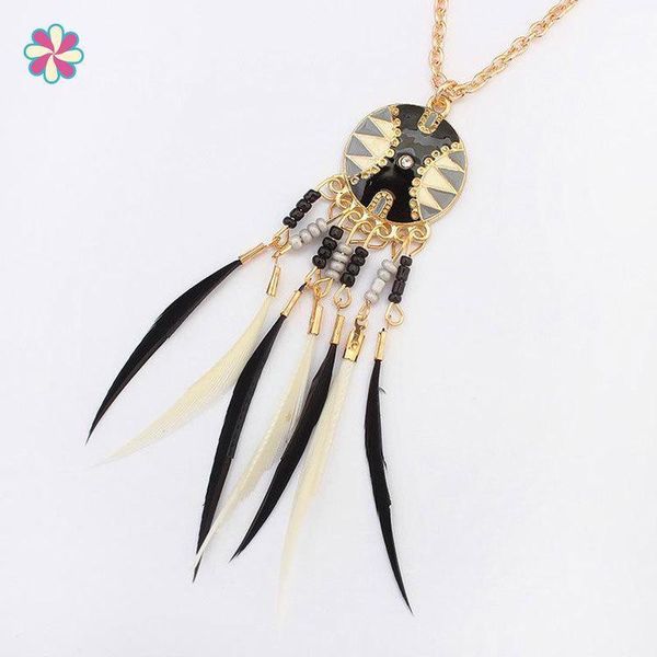 

vintage ethnic snake chain feather pendants necklace women necklace jewelry w1181, Silver