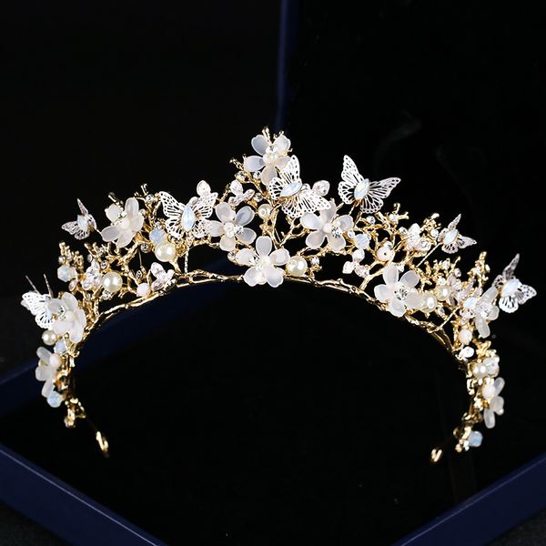 

new wedding crown baroque pearl rhinestone crown headband butterfly hairband bridal hair accessories princess headband bridal tiara, Slivery;golden