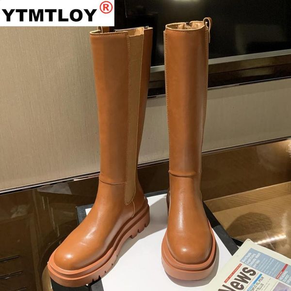 

women's boots fashion women long boots autumn round toe ladies platform shoes knee-high winter high brow black white
