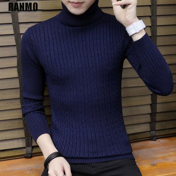 

men's sweaters ranmo winter warm turtleneck sweater men long sleeve slim casual pullover brand fashion knitted jumper clothes, White;black