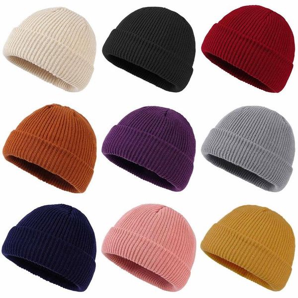 

beanies ribbed knitted cuffed short melon cap solid color slouchy beanie hat