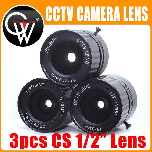 

3pcs/lot hd 3mp cctv lens 4mm 6mm 8mm cs lens 3mp for hd security cameras ip camera box f2.0 image format 1/2"1