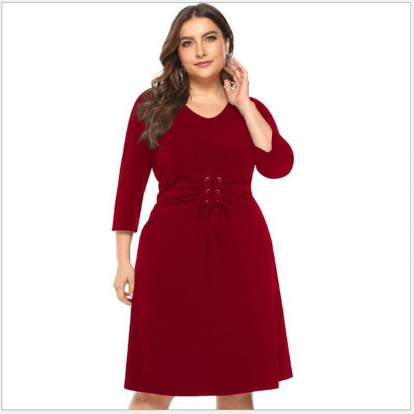 

2020 spring autumn big size 3/4 sleeve women dress casual patchwork plus size dress large sizes elegant party dresses r042, Black;gray
