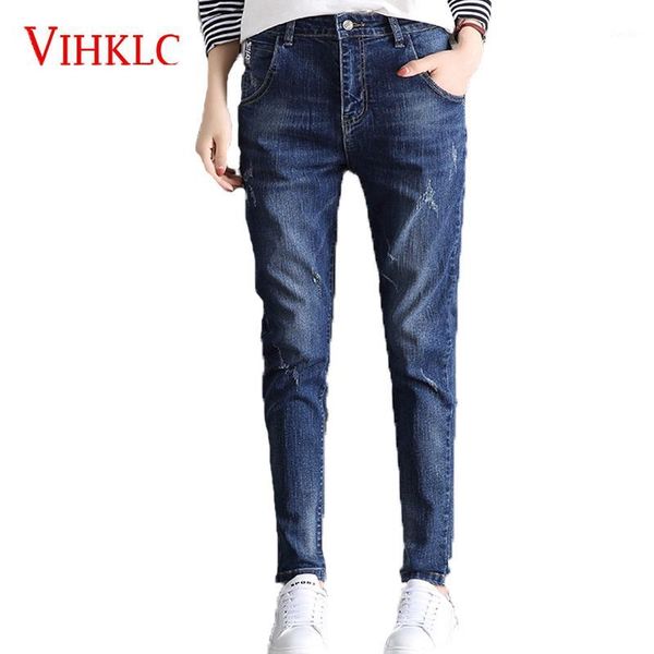 

2018 spring autumn new fashion harem pants jeans women high waist blue jeans casual loose slim pants large size women w291