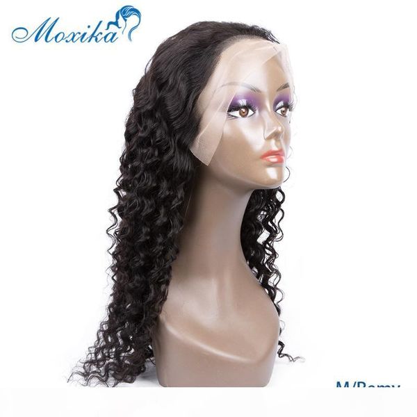 

moxika 13x4 deep wave human hair wigs 150 density brazilian lace front human hair wigs for women pre plucked remy, Black;brown