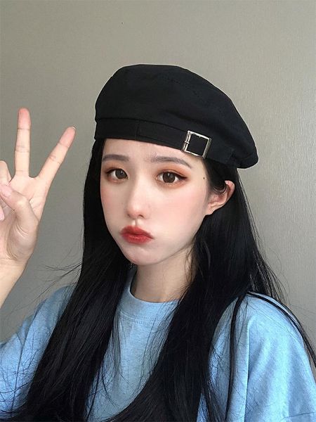 

beanie/skull caps 2021 autumn and winter women's hat fashion ribbon bow beret letter embroidery retro men's french navy, Blue;gray