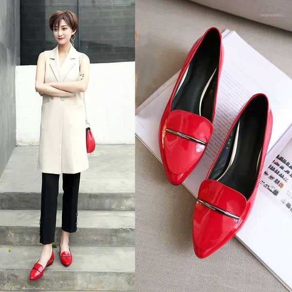 

women shallow pumps office pointed toe slip-on dress shoes low heels mirror surface candy colors patent leather red sole1, Black