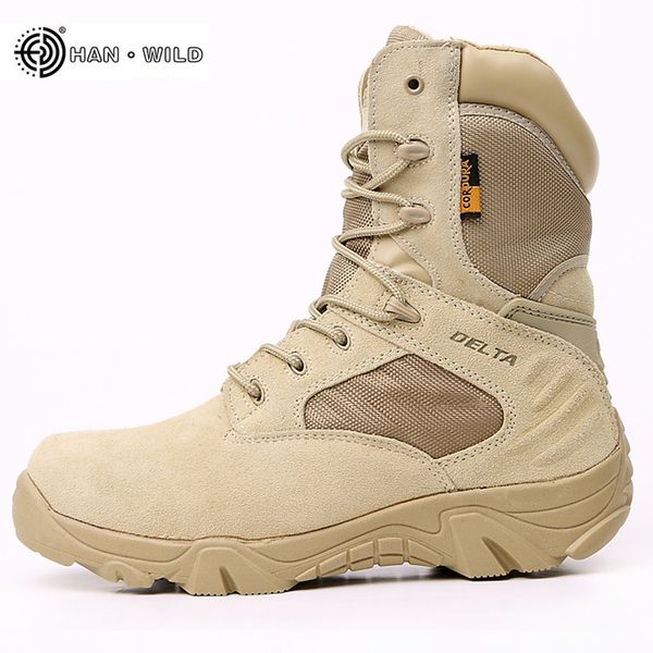 

winter men boots tactical military special force waterproof leather desert work shoes men's combat army ankle boot 201019, Black