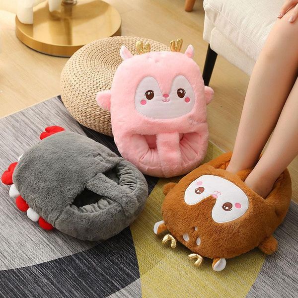 

slippers winter women comfort ladies flock warm shoes bedroom non-slip cartoon animals couples female fur fashion footwear1, Black