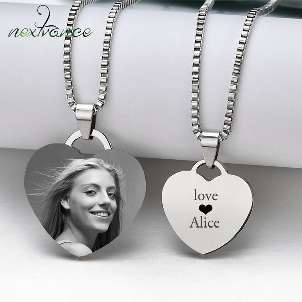 

nextvance customized necklaces engrave p name necklace stainless steel heart pendant chain necklace jewelry for women id tag, Silver