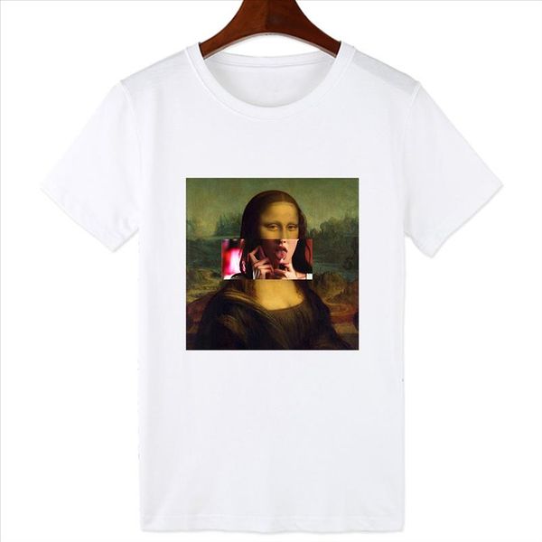 

luckyroll mona lisa t shirt women streetwear lighter korean harajuku funny tshirt graphic ulzzang t shirt femme casual hip hop, White