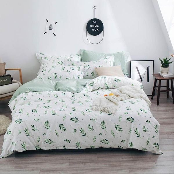 

bedding sets 2021 ins green leaves pastoral cartoon bed cover soft cotton bedlinens twin  king duvet set bedspread pillowcases
