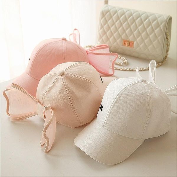 

bow caps for women girls new fashion big bowknot baseball cap korea lovely hats black pink white colors cotton mesh mark h wmtdax, Blue;gray