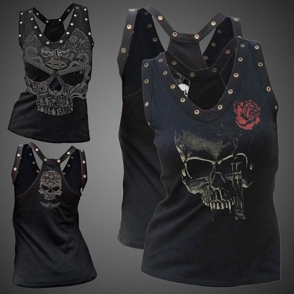

summer vest gothic street casual vest skull print women streetwear plus size xs 5xl festival womens clothing, White