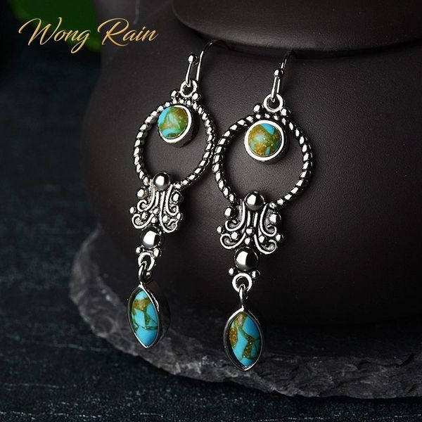 

wong дождь урожай 100% 925 стерлингового серебра бирюзовый gemstone мотаться крюк серьги изящных ювелирных изделий оптовая перевозка груза п, Golden;silver