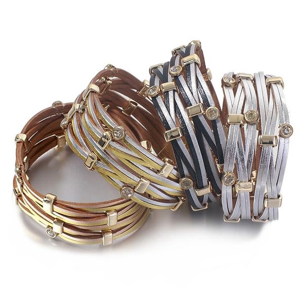 

flashbuy оплетка способ кристалла многослойной кожи обертывание браслеты модных цепи крест браслеты для женщин многослойной женский ювелирны, Golden;silver