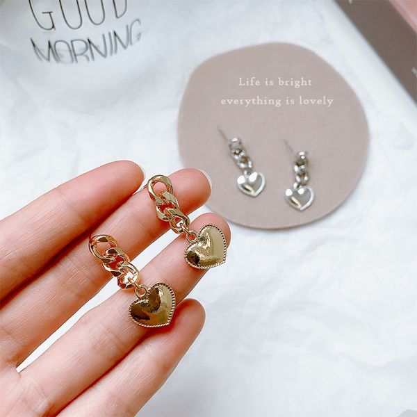 

s1990fashion jewelry s925 silver post earrings cute heart chain dangle stud earrings