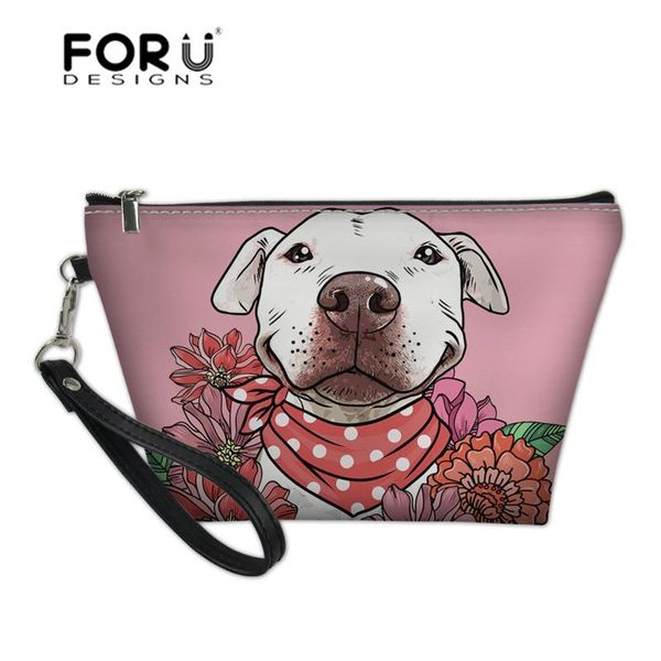 

forudesigns pitbull floral pattern women's cosmetic bag casual makeup case pouch large capacity travel organizer toiletry bag