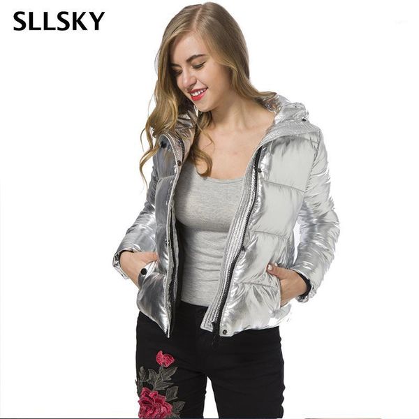 

sllsky winter silver hooded parka women solid warm casual slim thick coat fashion basic soft elegant special office lady jacket1, Black